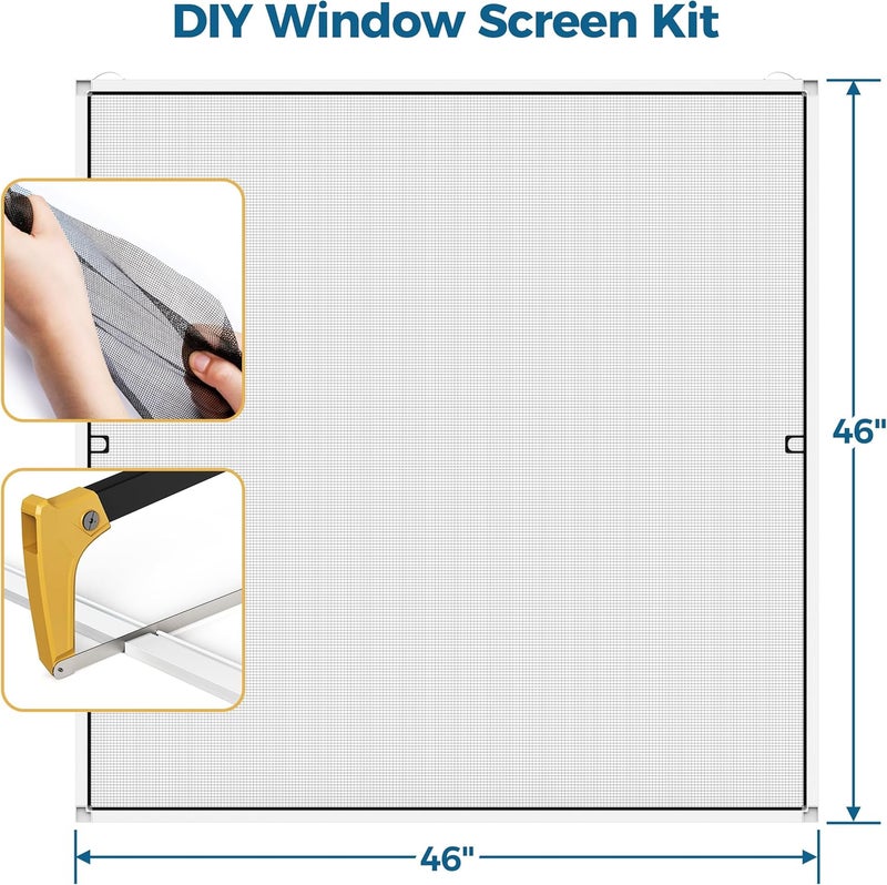 augblinds Store 2 Sets Window Screen Frame Kit, 5/16 in x 3/5 in x 46 Inch, Makes Two Complete Screen 46" x 46" or Smaller, Includes Premium Screen Mesh, 8 Heavy Duty Corners & Durable Spline, White - Image 3
